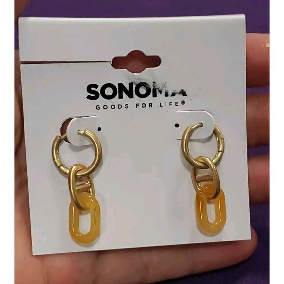 Sonoma Dangle Earrings In Matte Gold Tone With Yellow Acrylic Chain Link Accent - Picture 5 of 9